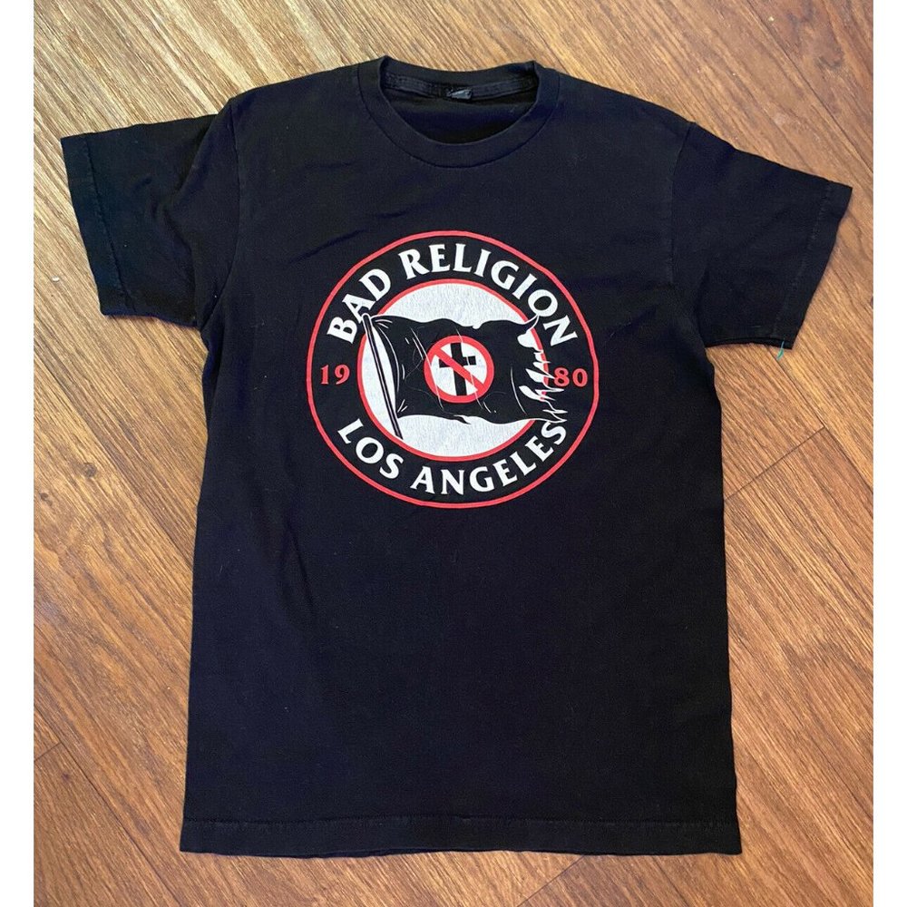 Bad Religion Los Angeles Mens Small  Black Tee Punk Rock Band Crossbuster Flag